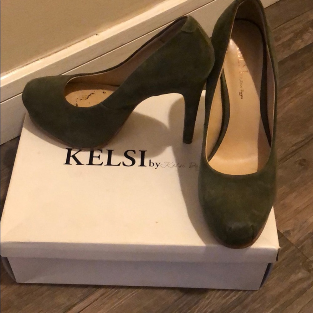 Olive suede heels